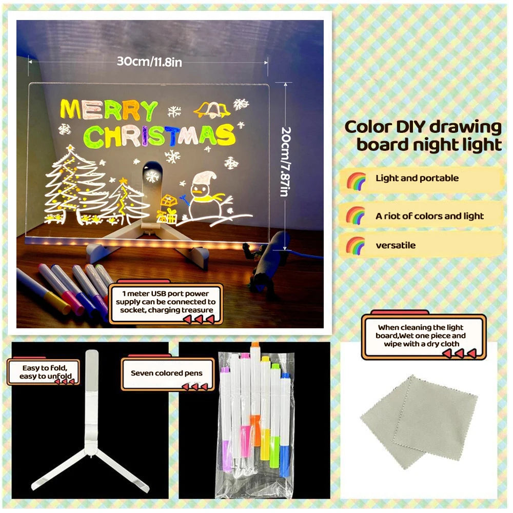 LED Note Board With Night Light Colorful 7 Pens