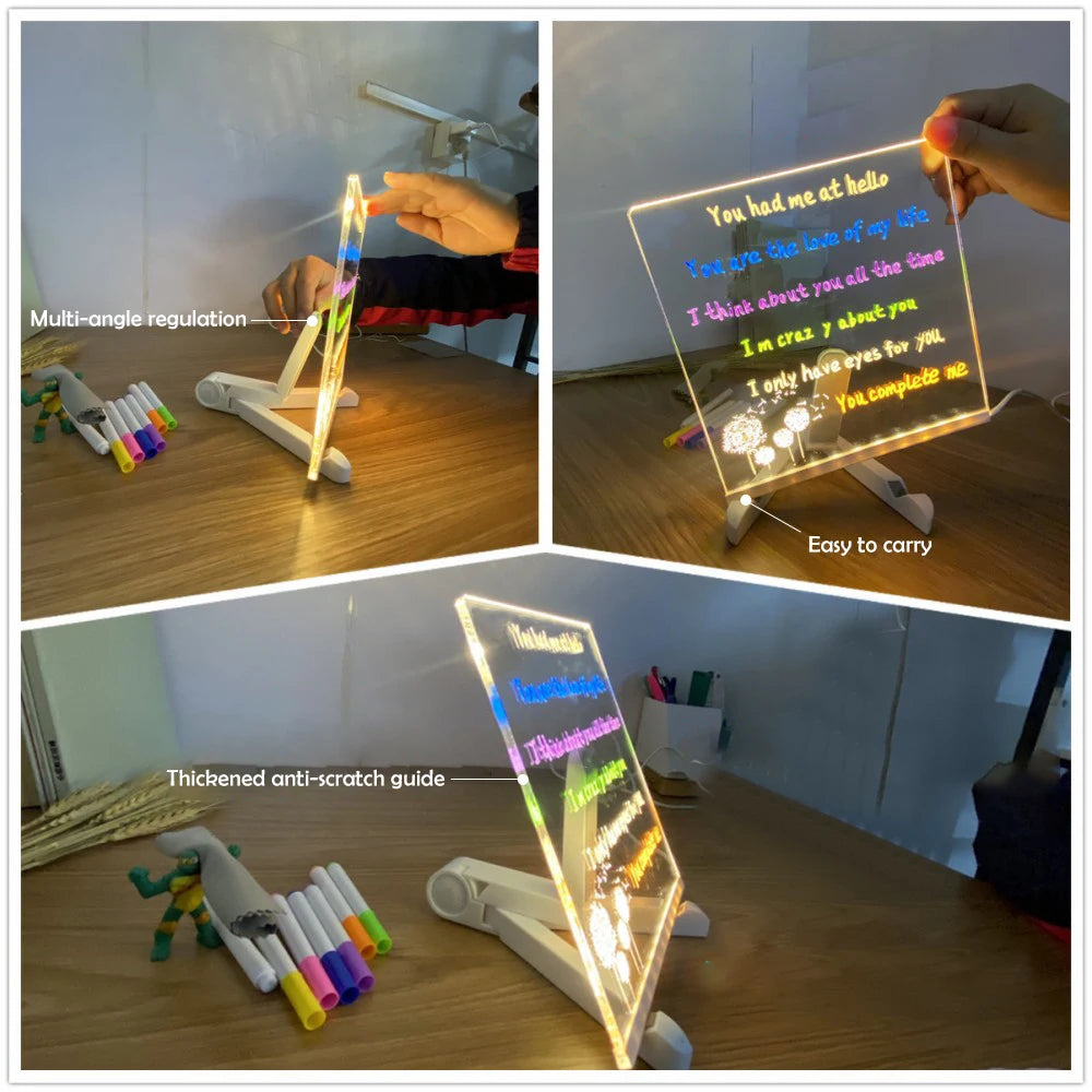 LED Note Board With Night Light Colorful 7 Pens